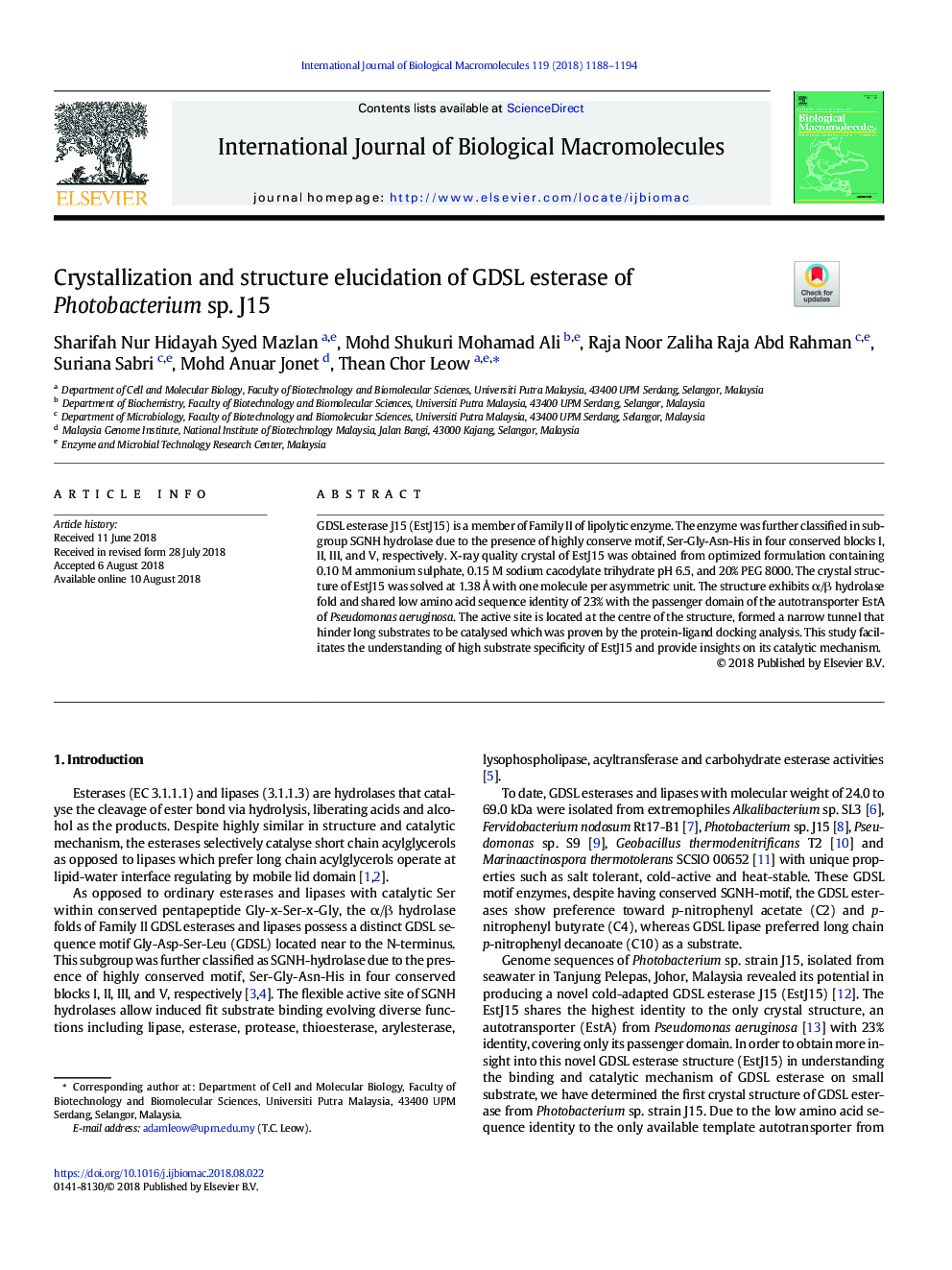Crystallization and structure elucidation of GDSL esterase of Photobacterium sp. J15