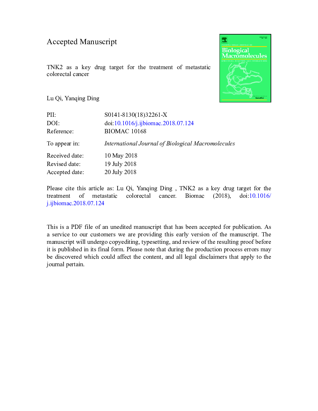 TNK2 as a key drug target for the treatment of metastatic colorectal cancer