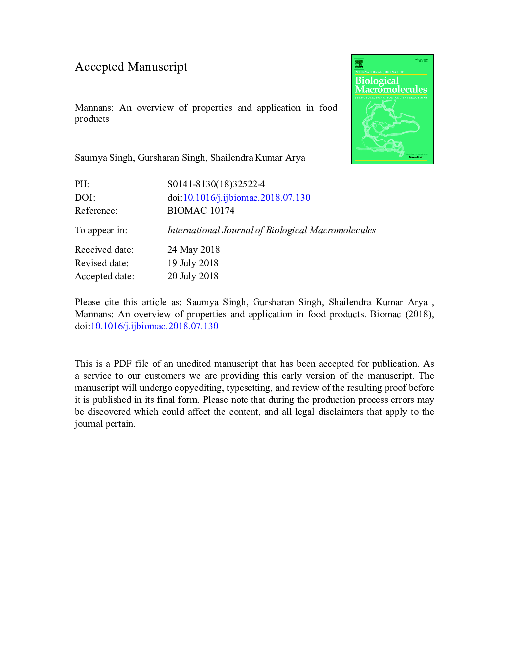 Mannans: An overview of properties and application in food products