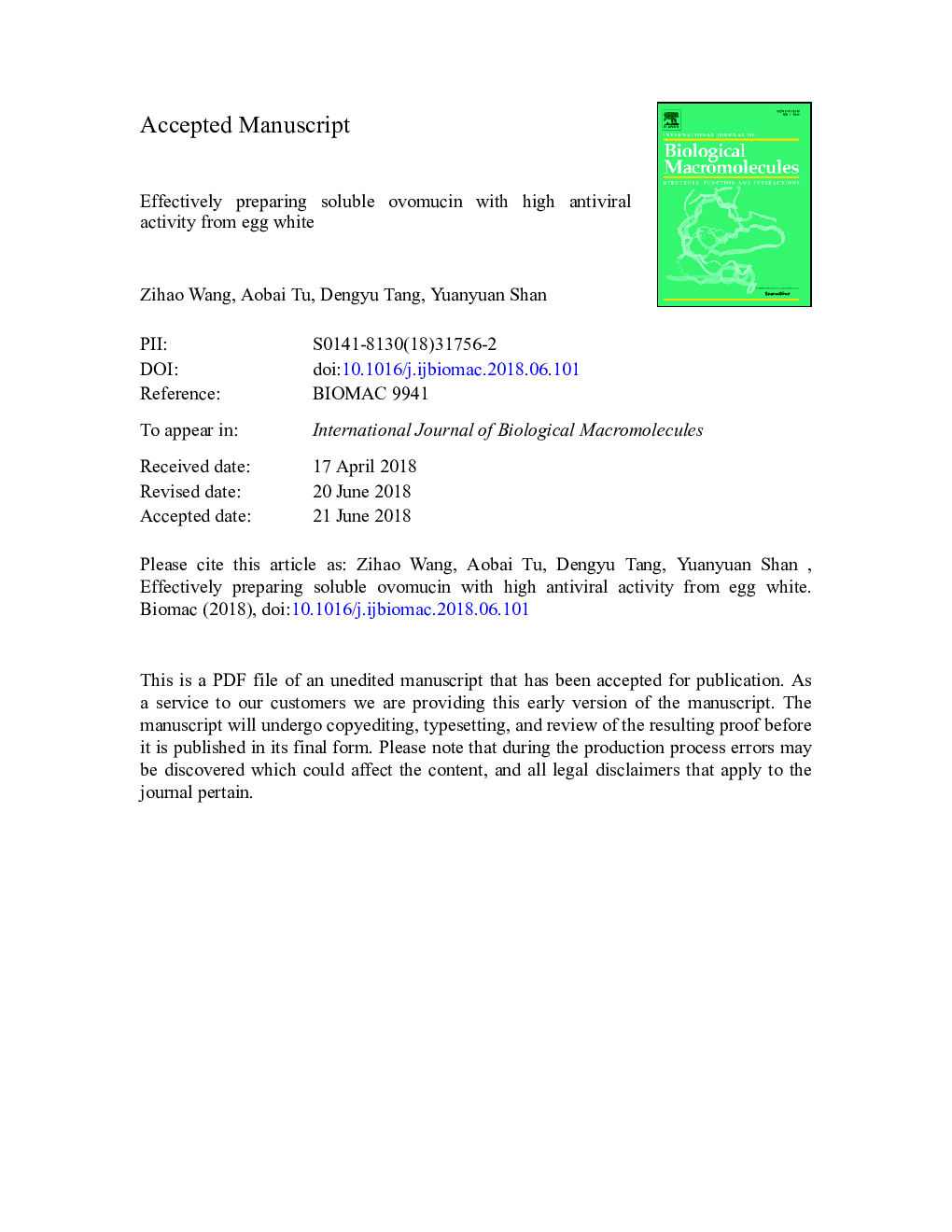 Effectively preparing soluble ovomucin with high antiviral activity from egg white