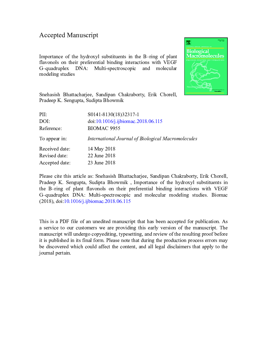 Importance of the hydroxyl substituents in the B-ring of plant flavonols on their preferential binding interactions with VEGF G-quadruplex DNA: Multi-spectroscopic and molecular modeling studies