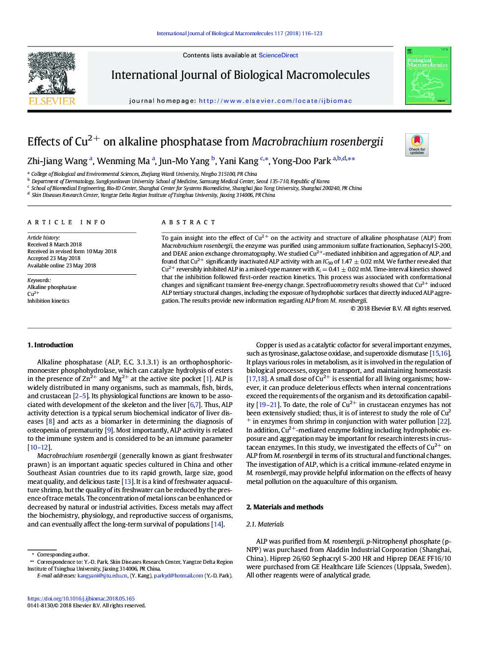 Effects of Cu2+ on alkaline phosphatase from Macrobrachium rosenbergii