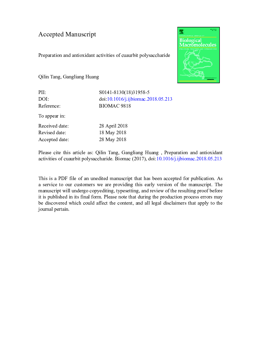 Preparation and antioxidant activities of cuaurbit polysaccharide