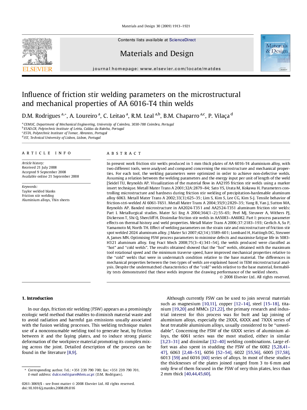 Influence of friction stir welding parameters on the microstructural and mechanical properties of AA 6016-T4 thin welds