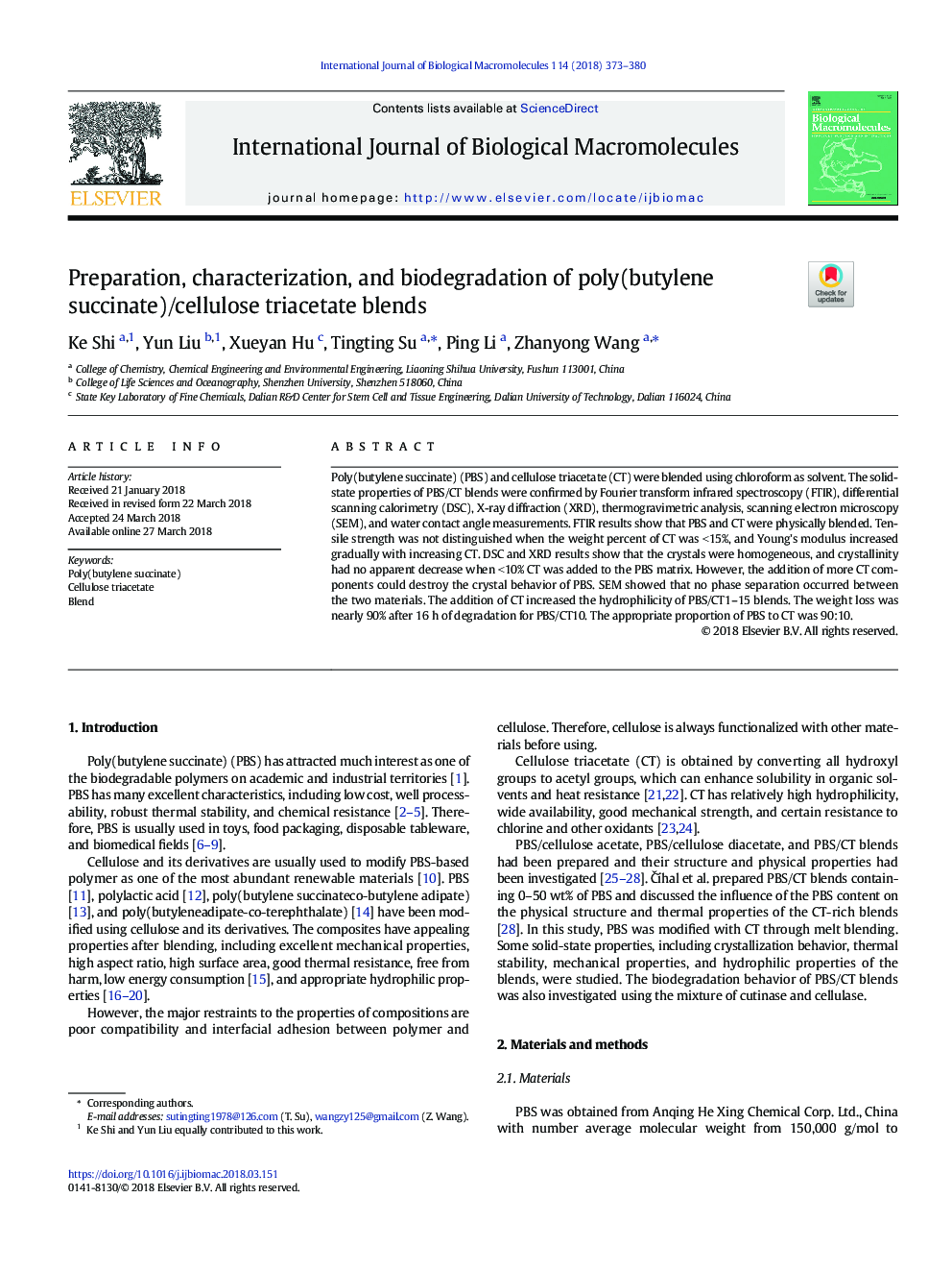 Preparation, characterization, and biodegradation of poly(butylene succinate)/cellulose triacetate blends