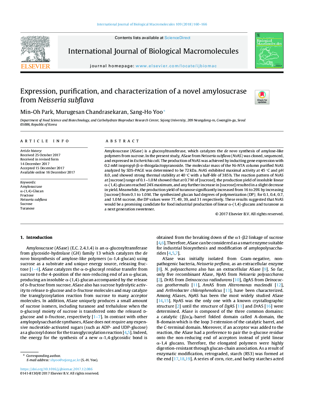 Expression, purification, and characterization of a novel amylosucrase from Neisseria subflava