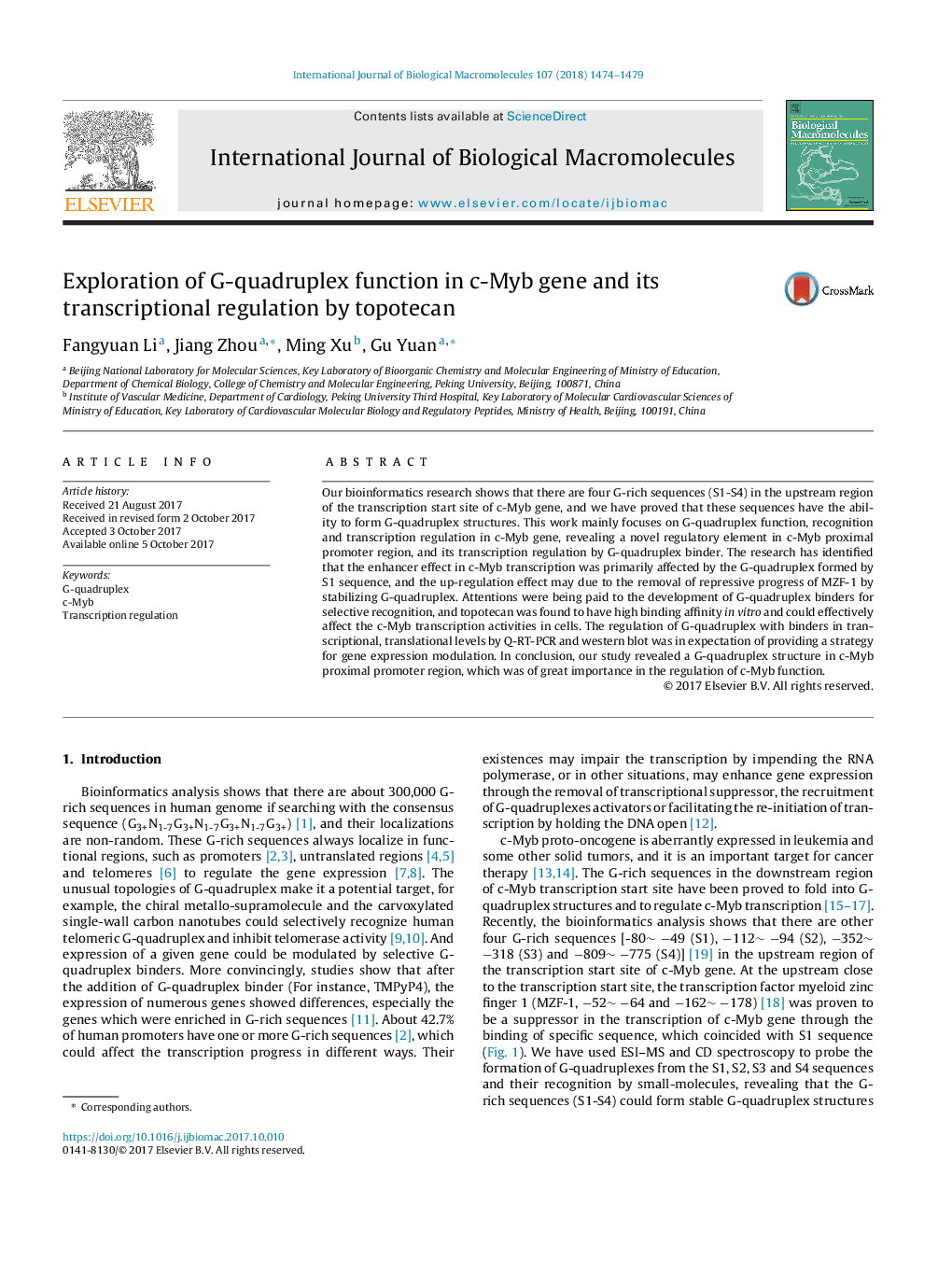 Exploration of G-quadruplex function in c-Myb gene and its transcriptional regulation by topotecan