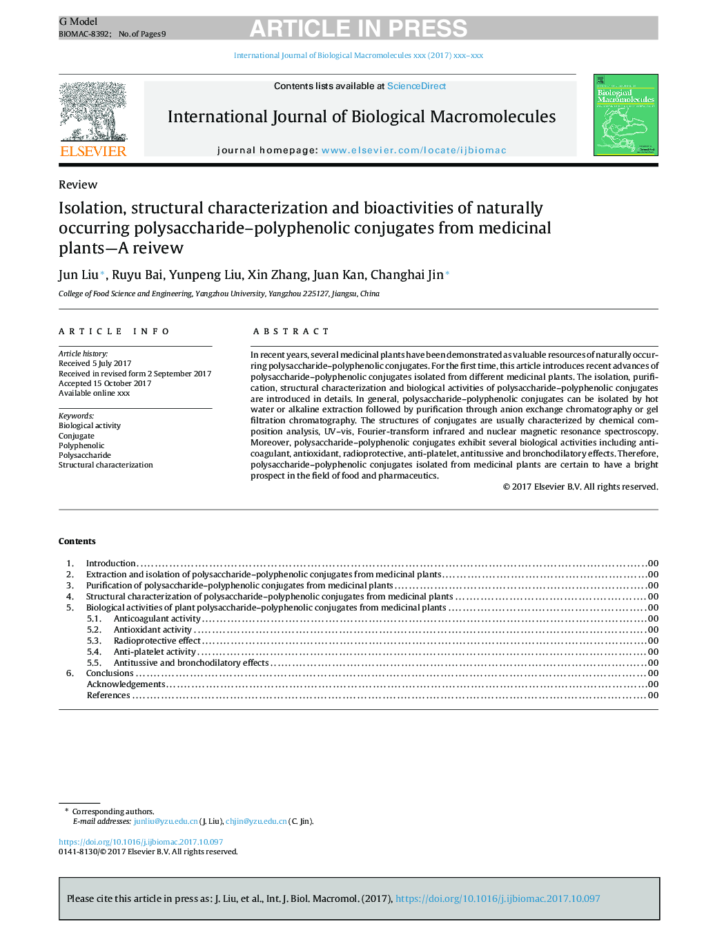 Isolation, structural characterization and bioactivities of naturally occurring polysaccharide-polyphenolic conjugates from medicinal plants-A reivew