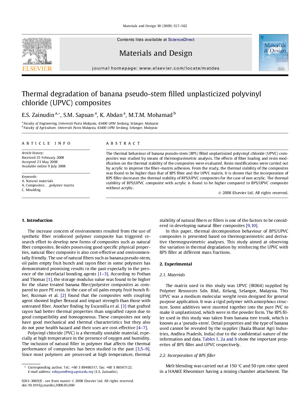 Thermal degradation of banana pseudo-stem filled unplasticized polyvinyl chloride (UPVC) composites