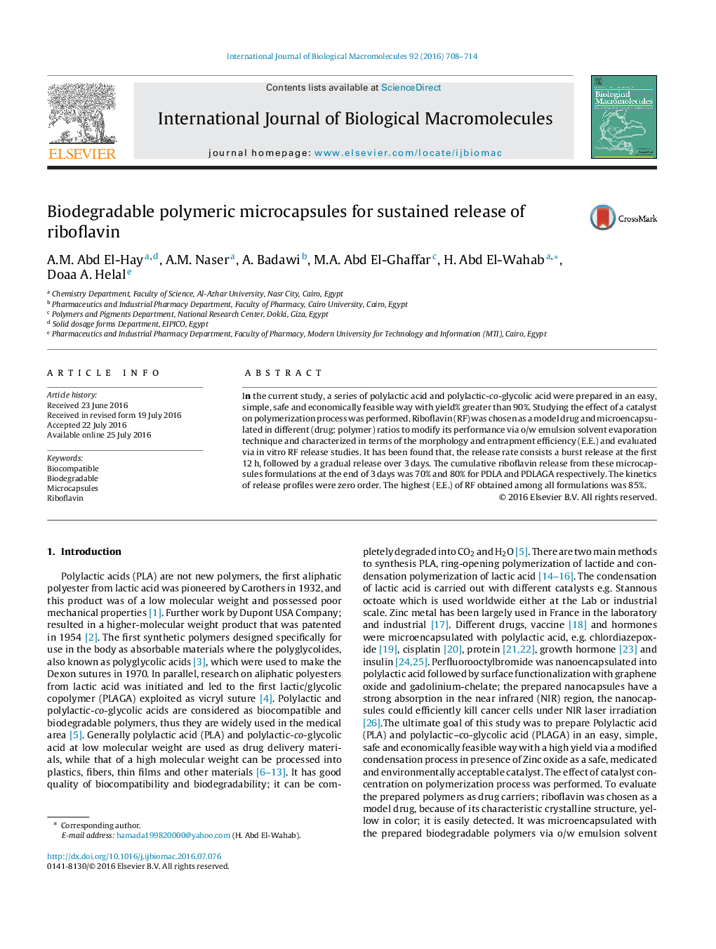 Biodegradable polymeric microcapsules for sustained release of riboflavin