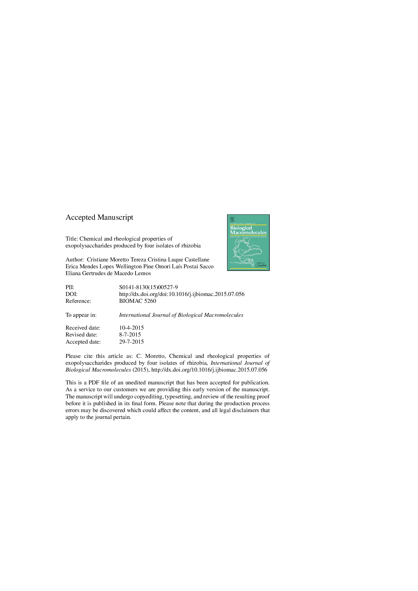 Chemical and rheological properties of exopolysaccharides produced by four isolates of rhizobia