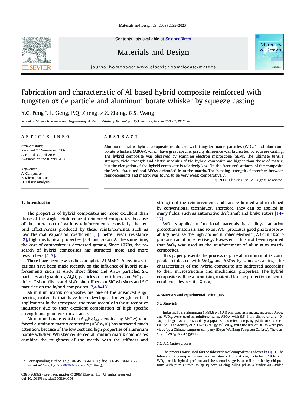 Fabrication and characteristic of Al-based hybrid composite reinforced with tungsten oxide particle and aluminum borate whisker by squeeze casting