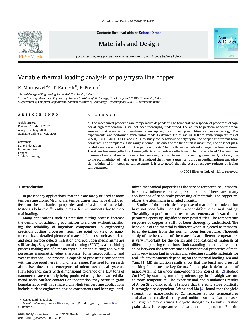 Variable thermal loading analysis of polycrystalline copper