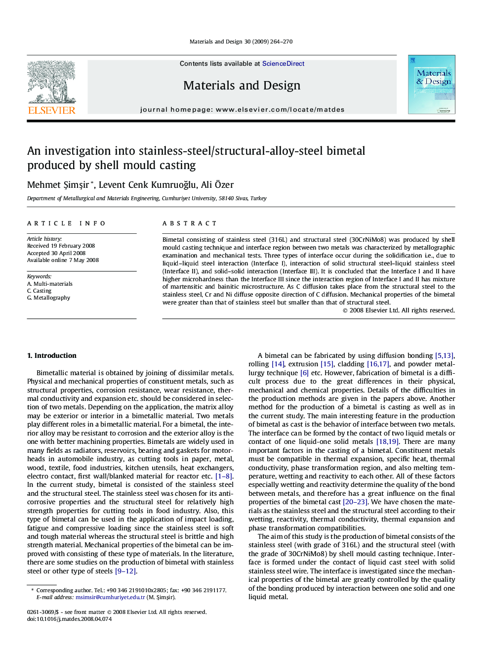 An investigation into stainless-steel/structural-alloy-steel bimetal produced by shell mould casting