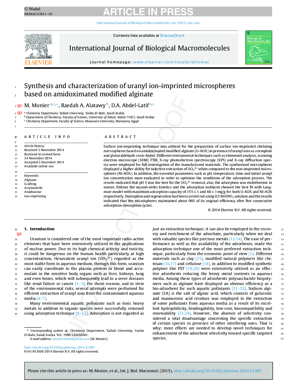 Synthesis and characterization of uranyl ion-imprinted microspheres based on amidoximated modified alginate