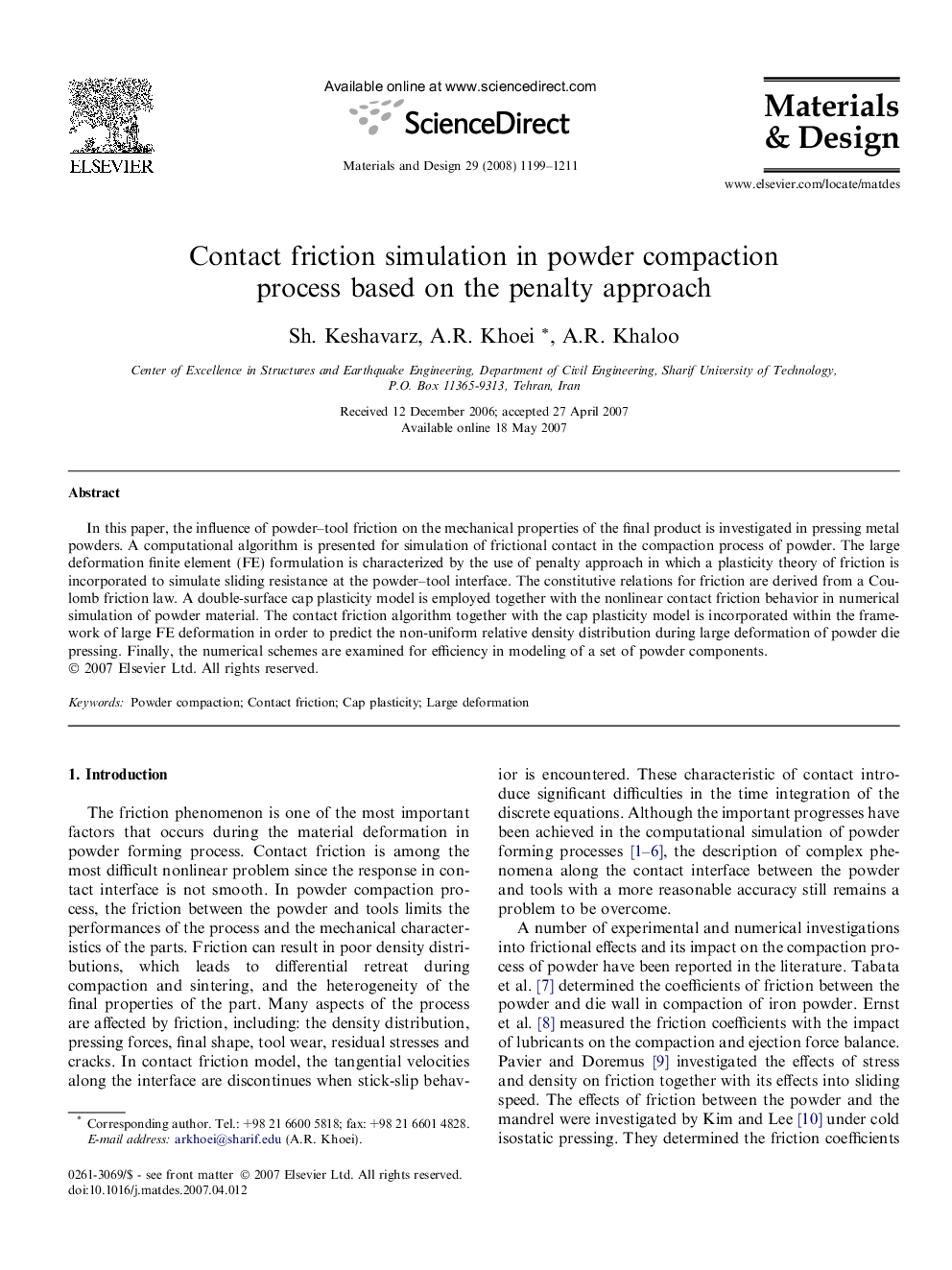 Contact friction simulation in powder compaction process based on the penalty approach