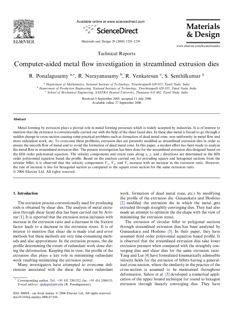 Computer-aided metal flow investigation in streamlined extrusion dies