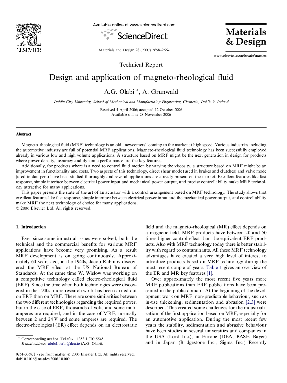 Design and application of magneto-rheological fluid