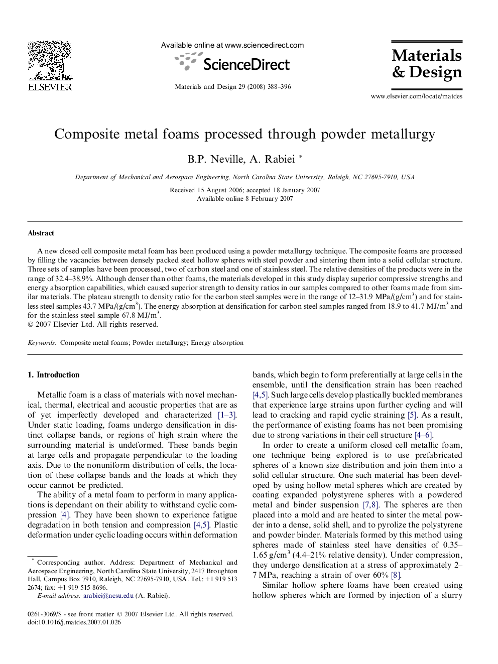 Composite metal foams processed through powder metallurgy