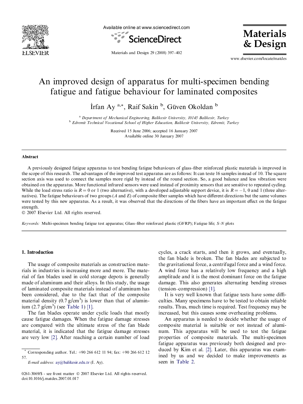 An improved design of apparatus for multi-specimen bending fatigue and fatigue behaviour for laminated composites