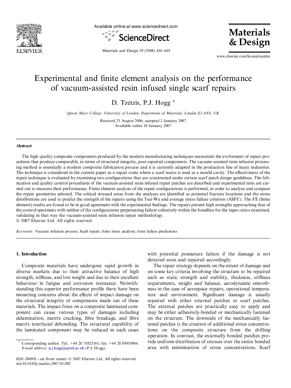 Experimental and finite element analysis on the performance of vacuum-assisted resin infused single scarf repairs