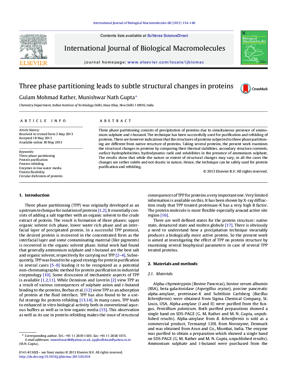 Three phase partitioning leads to subtle structural changes in proteins