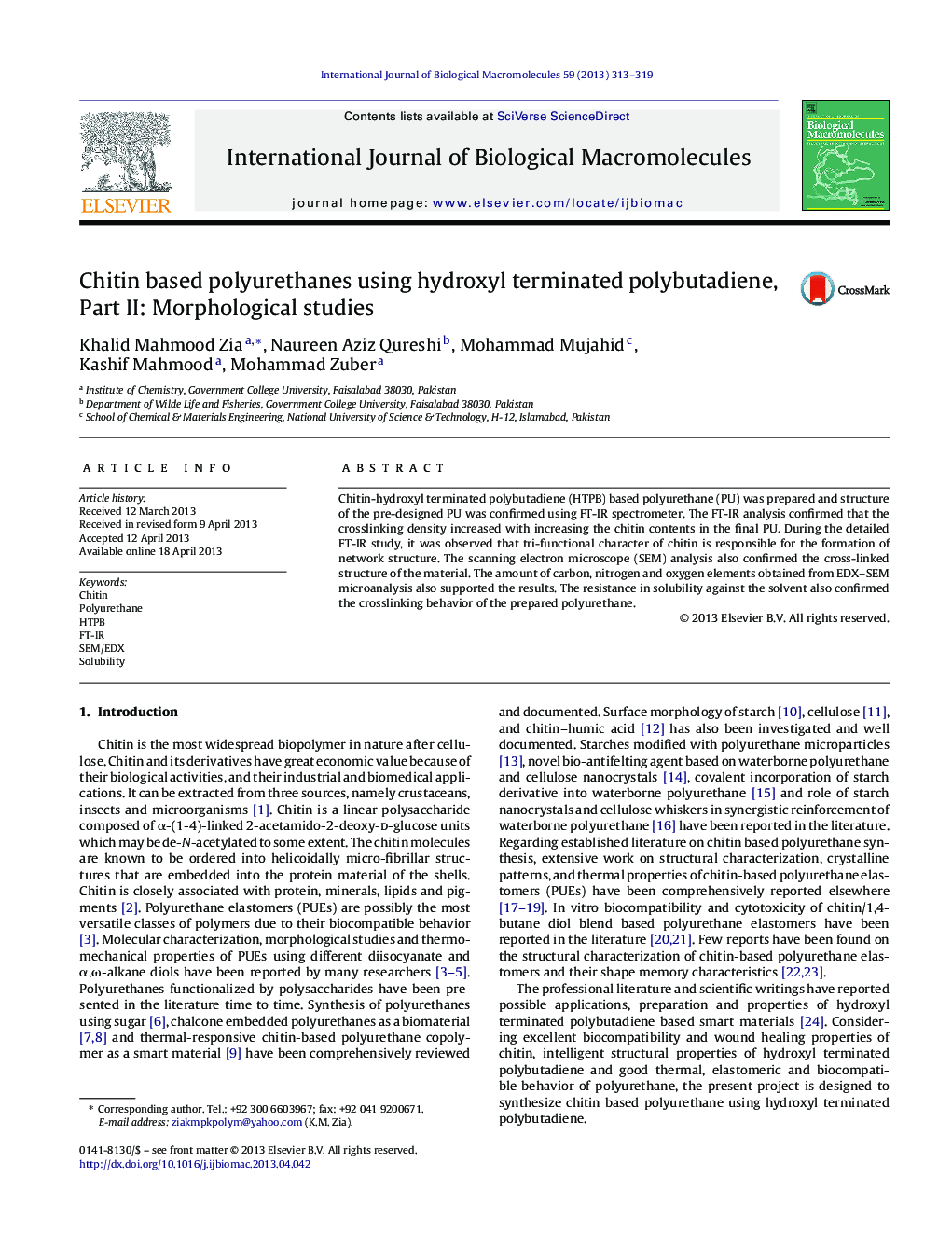 Chitin based polyurethanes using hydroxyl terminated polybutadiene, Part II: Morphological studies