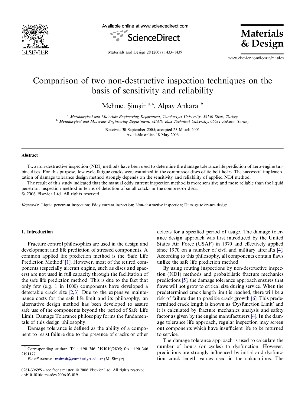 Comparison of two non-destructive inspection techniques on the basis of sensitivity and reliability