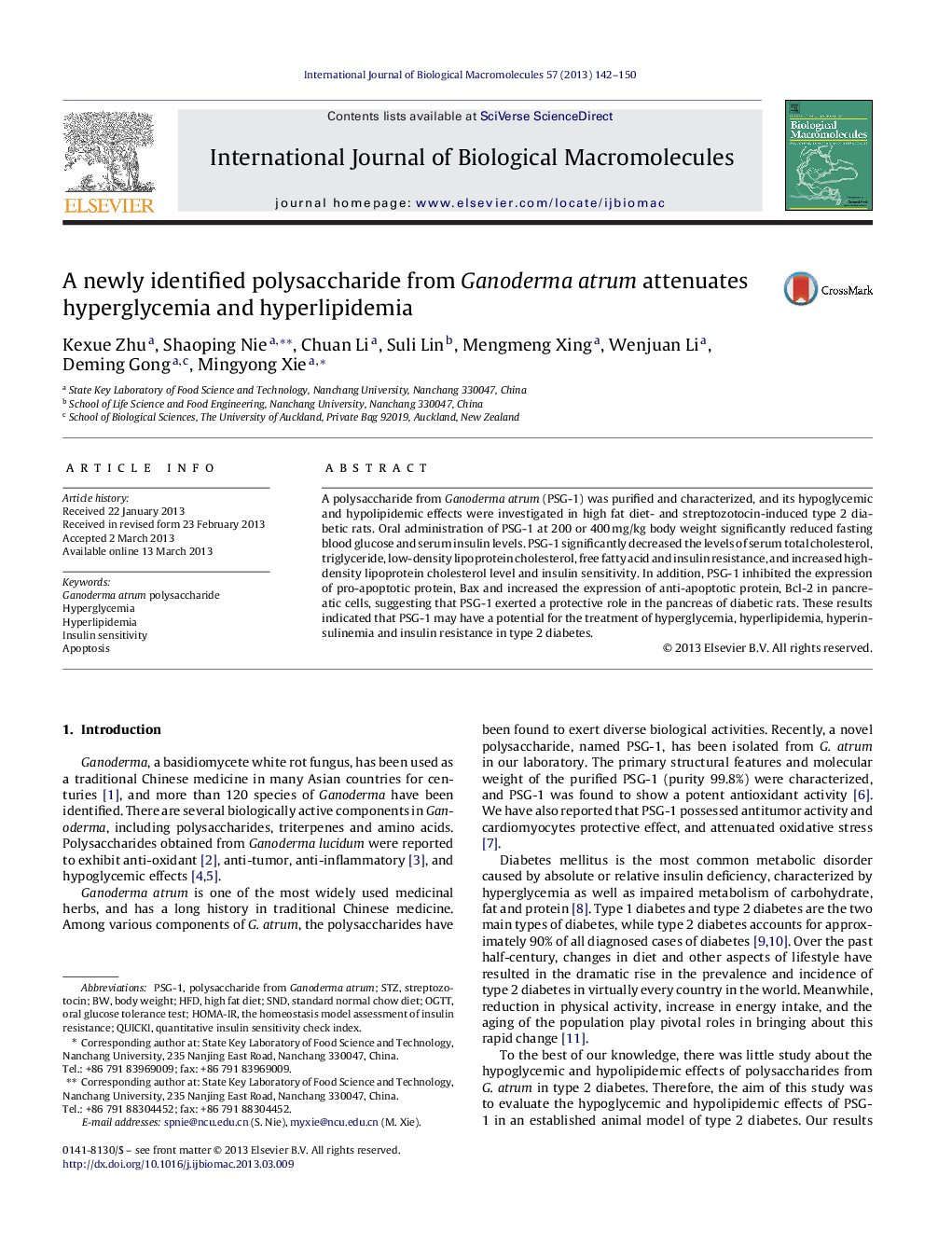 A newly identified polysaccharide from Ganoderma atrum attenuates hyperglycemia and hyperlipidemia