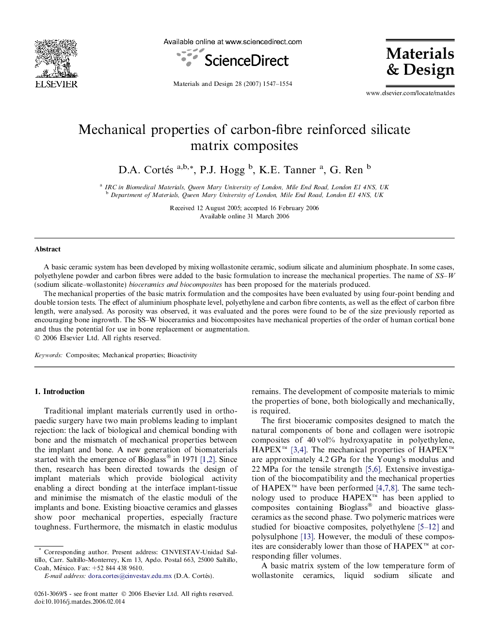 Mechanical properties of carbon-fibre reinforced silicate matrix composites