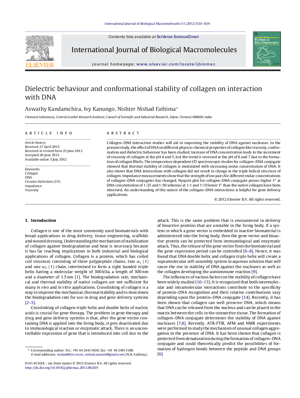 Dielectric behaviour and conformational stability of collagen on interaction with DNA