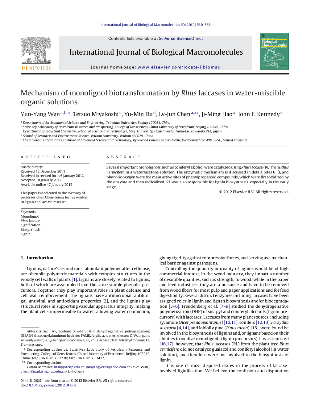 Mechanism of monolignol biotransformation by Rhus laccases in water-miscible organic solutions