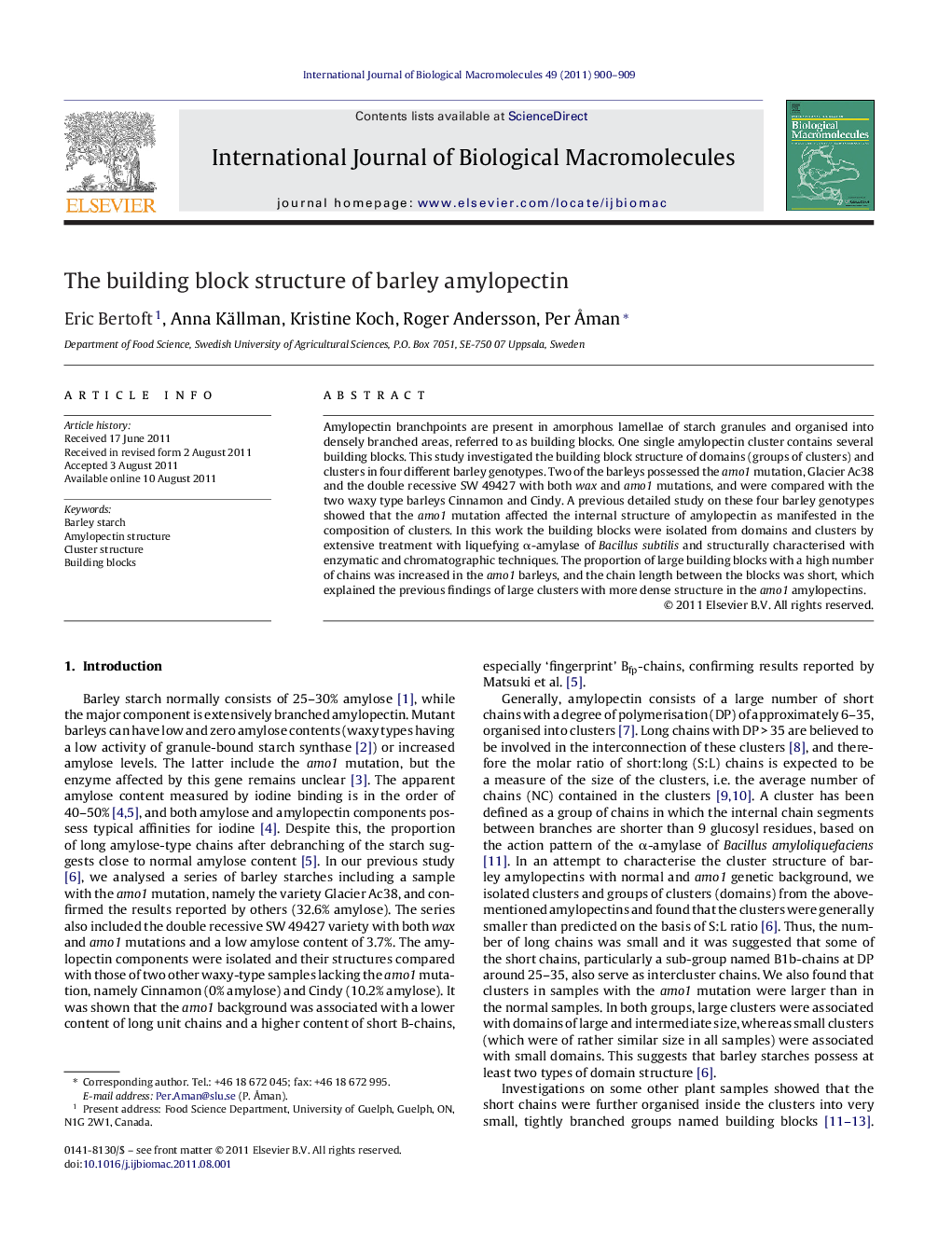 The building block structure of barley amylopectin