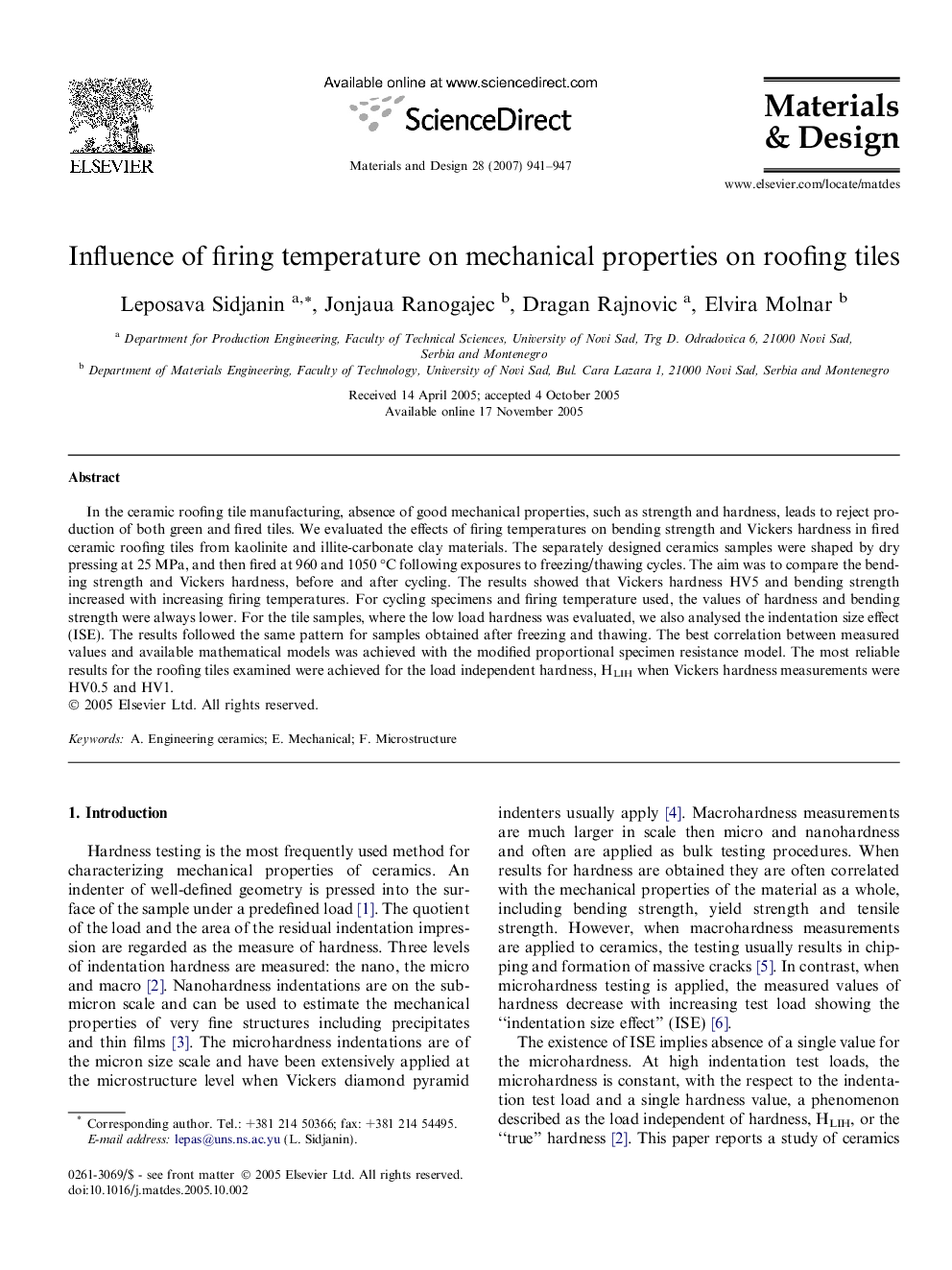 Influence of firing temperature on mechanical properties on roofing tiles