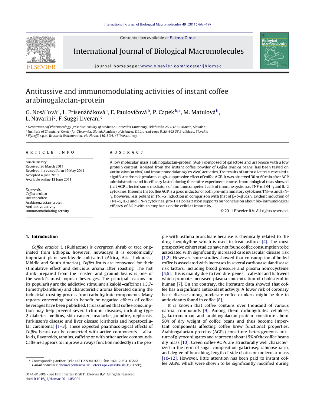 Antitussive and immunomodulating activities of instant coffee arabinogalactan-protein