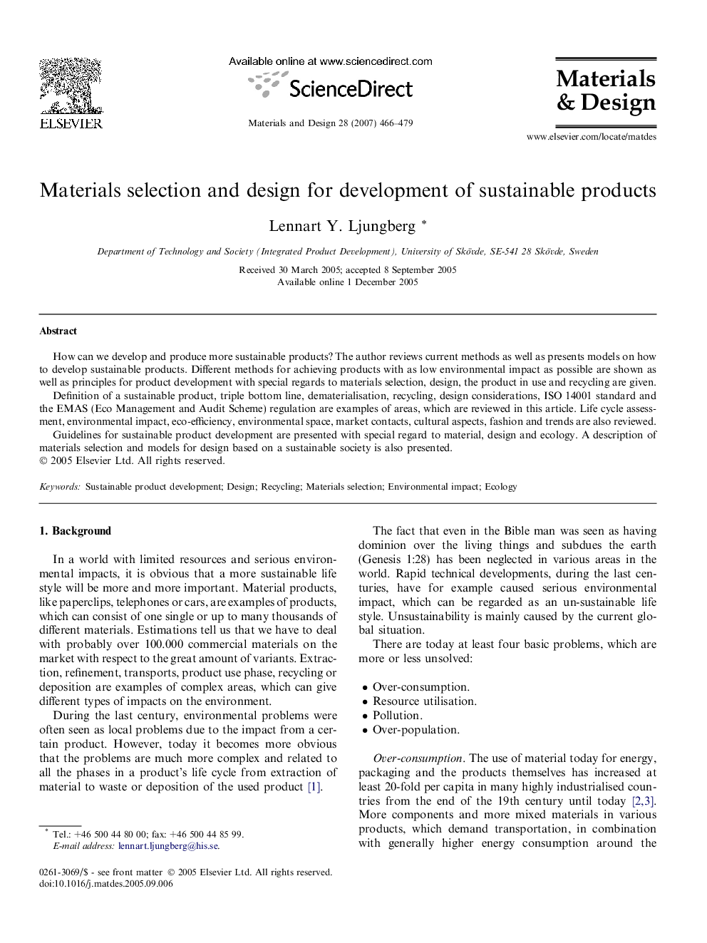 Materials selection and design for development of sustainable products