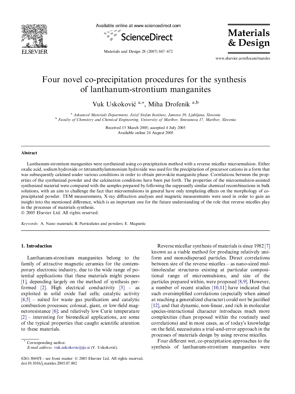 Four novel co-precipitation procedures for the synthesis of lanthanum-strontium manganites