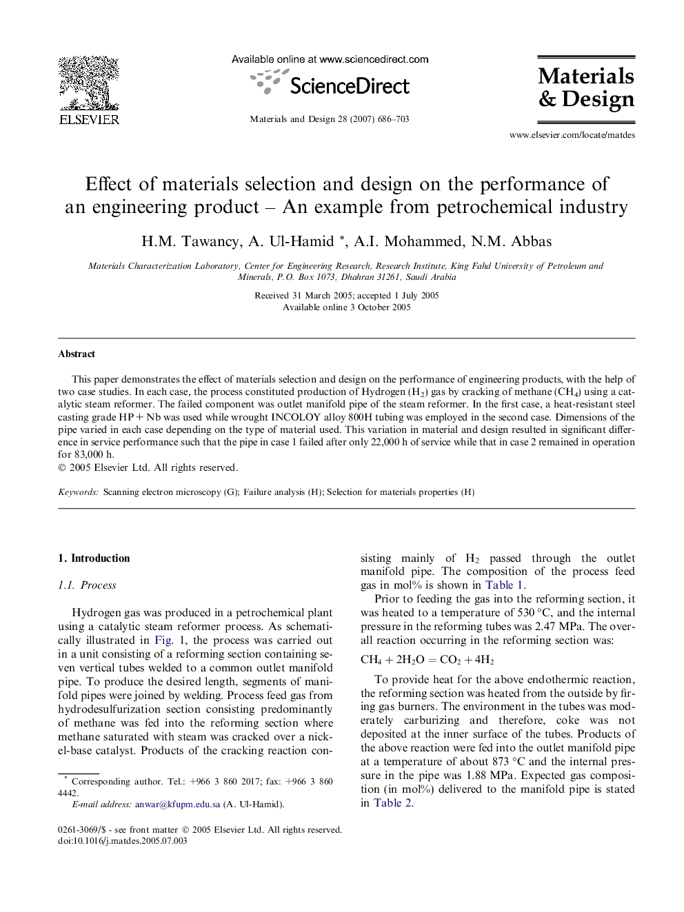 Effect of materials selection and design on the performance of an engineering product – An example from petrochemical industry