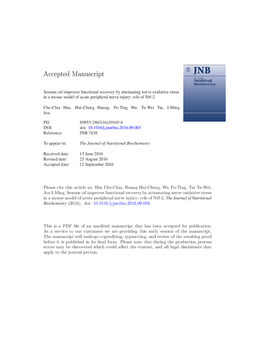 Sesame oil improves functional recovery by attenuating nerve oxidative stress in a mouse model of acute peripheral nerve injury: role of Nrf-2