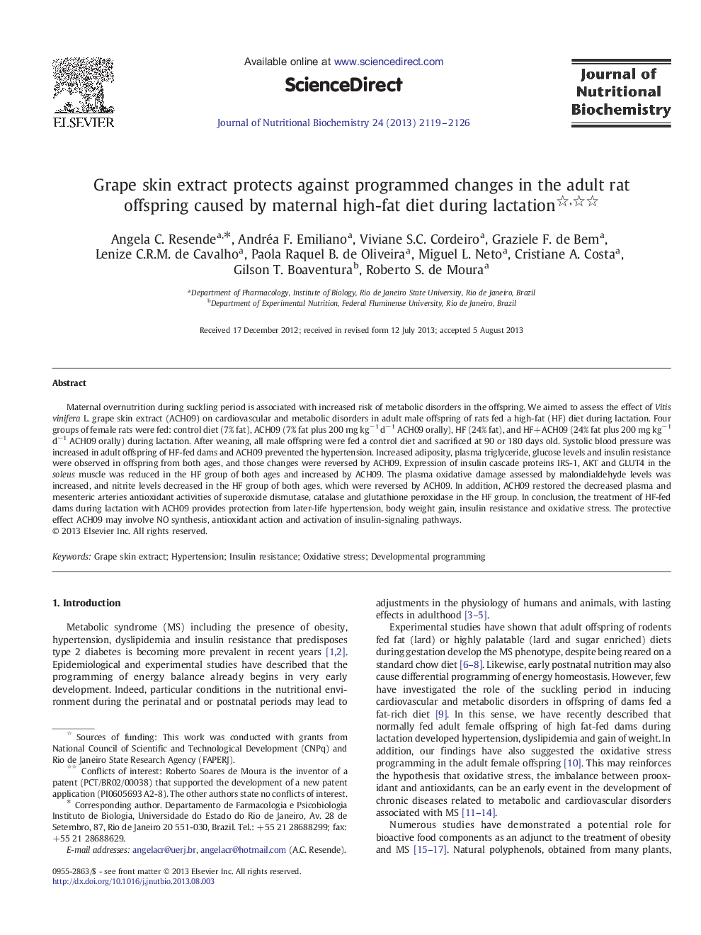 Grape skin extract protects against programmed changes in the adult rat offspring caused by maternal high-fat diet during lactation