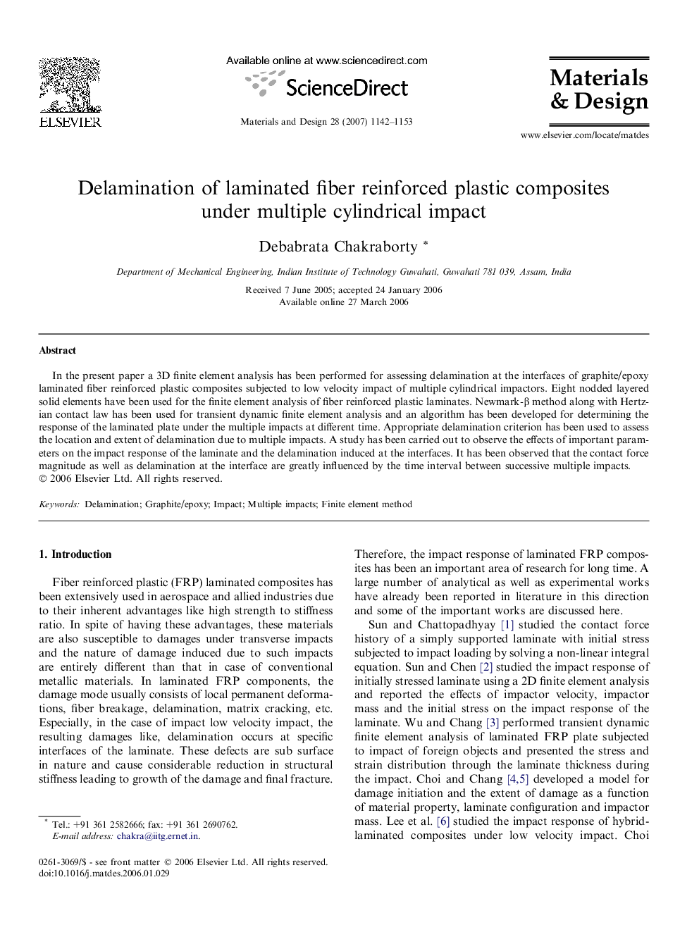 Delamination of laminated fiber reinforced plastic composites under multiple cylindrical impact