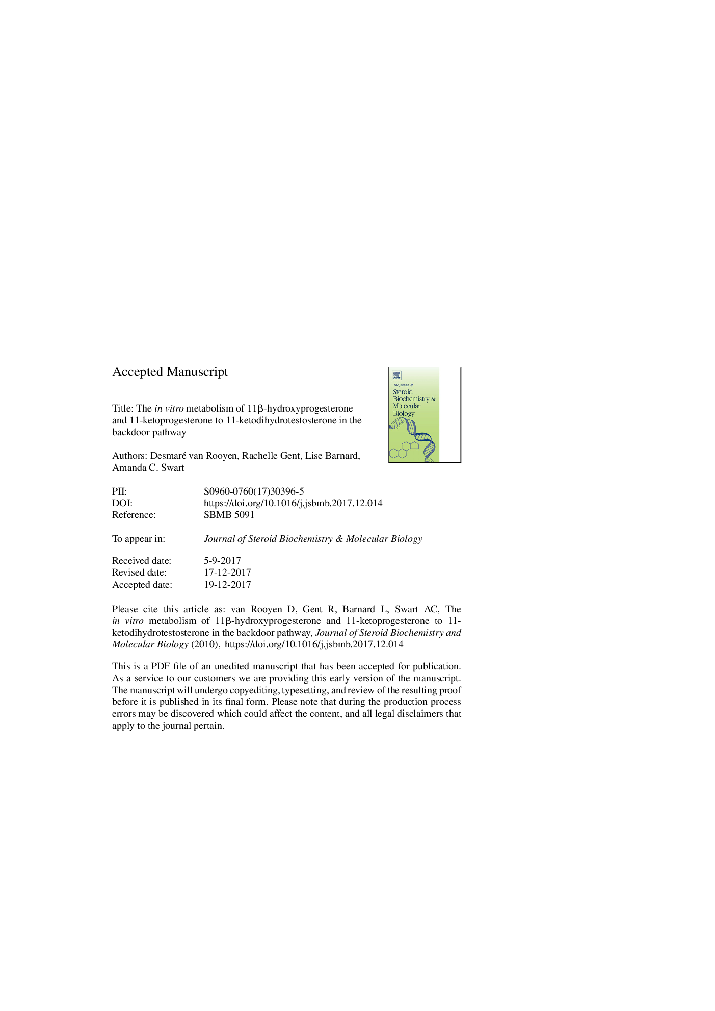 The in vitro metabolism of 11Î²-hydroxyprogesterone and 11-ketoprogesterone to 11-ketodihydrotestosterone in the backdoor pathway