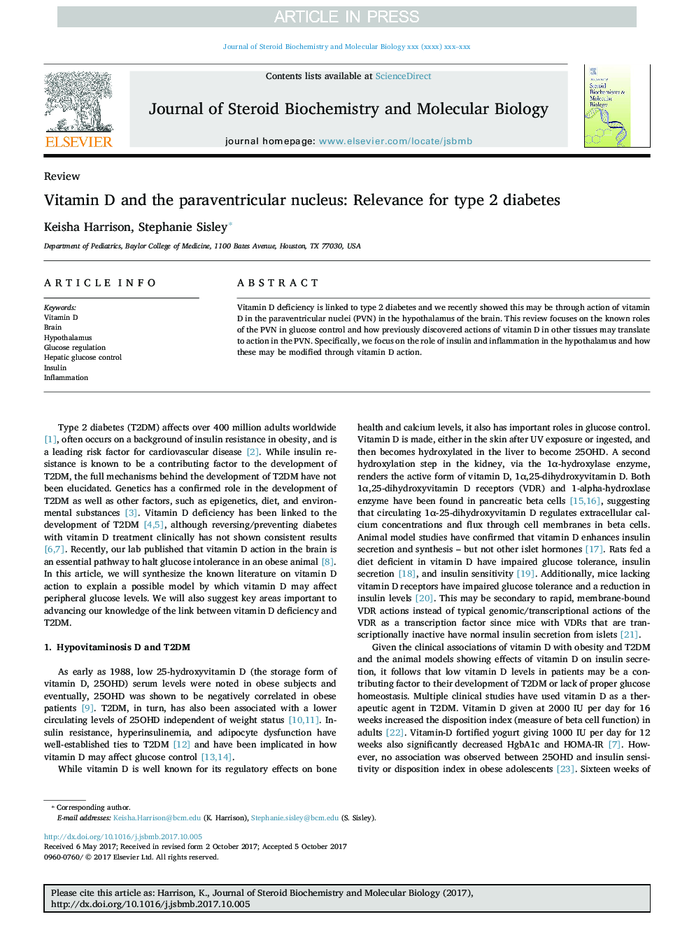 Vitamin D and the paraventricular nucleus: Relevance for type 2 diabetes