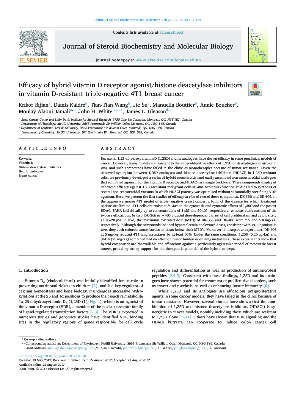 Efficacy of hybrid vitamin D receptor agonist/histone deacetylase inhibitors in vitamin D-resistant triple-negative 4T1 breast cancer