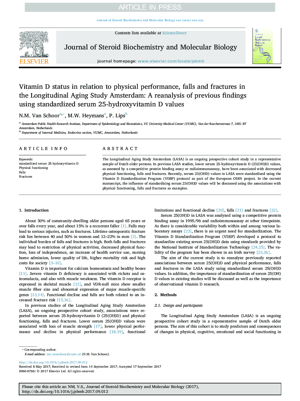 Vitamin D status in relation to physical performance, falls and fractures in the Longitudinal Aging Study Amsterdam: A reanalysis of previous findings using standardized serum 25-hydroxyvitamin D values