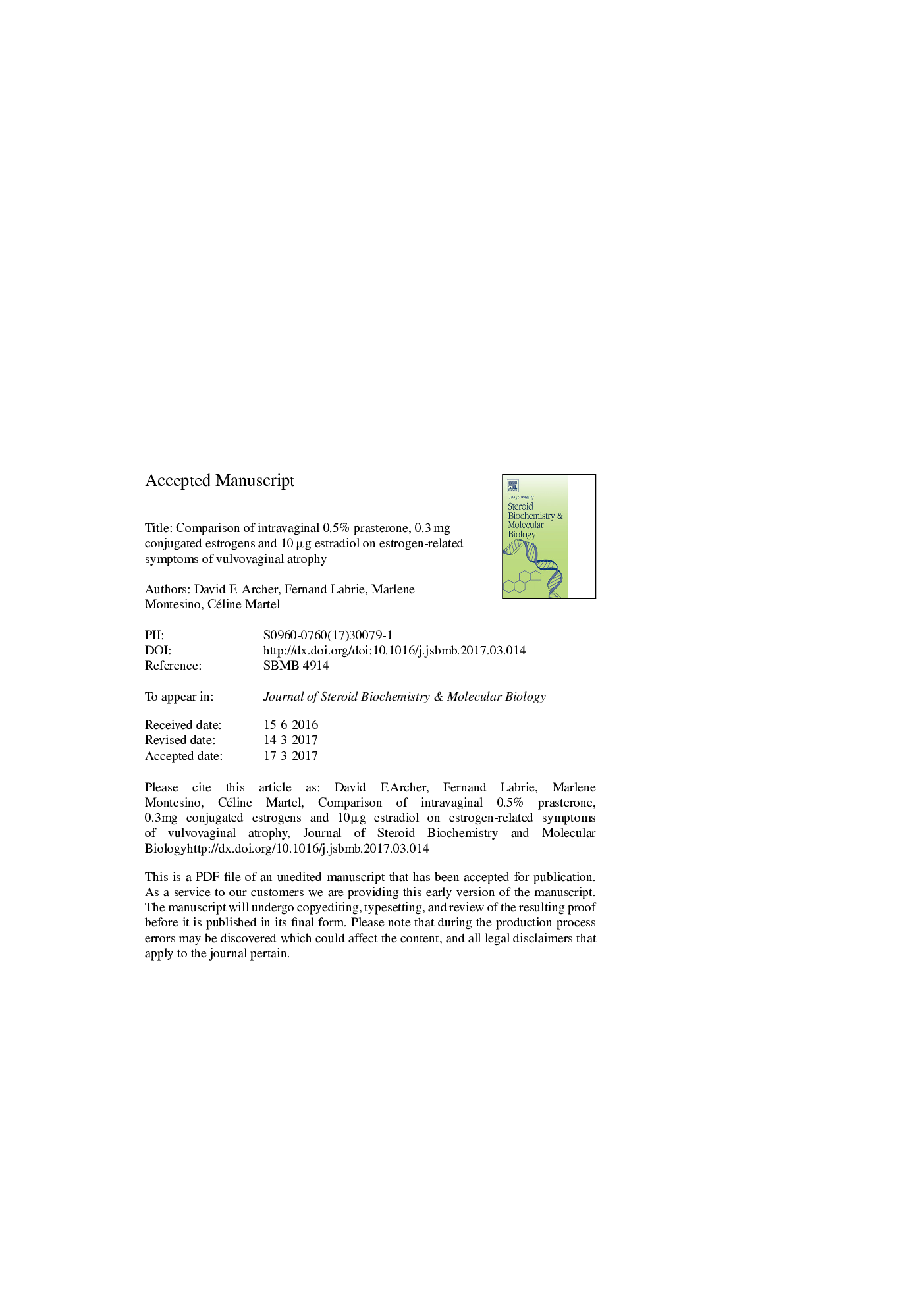 Comparison of intravaginal 6.5Â mg (0.50%) prasterone, 0.3Â mg conjugated estrogens and 10Â Î¼g estradiol on symptoms of vulvovaginal atrophy