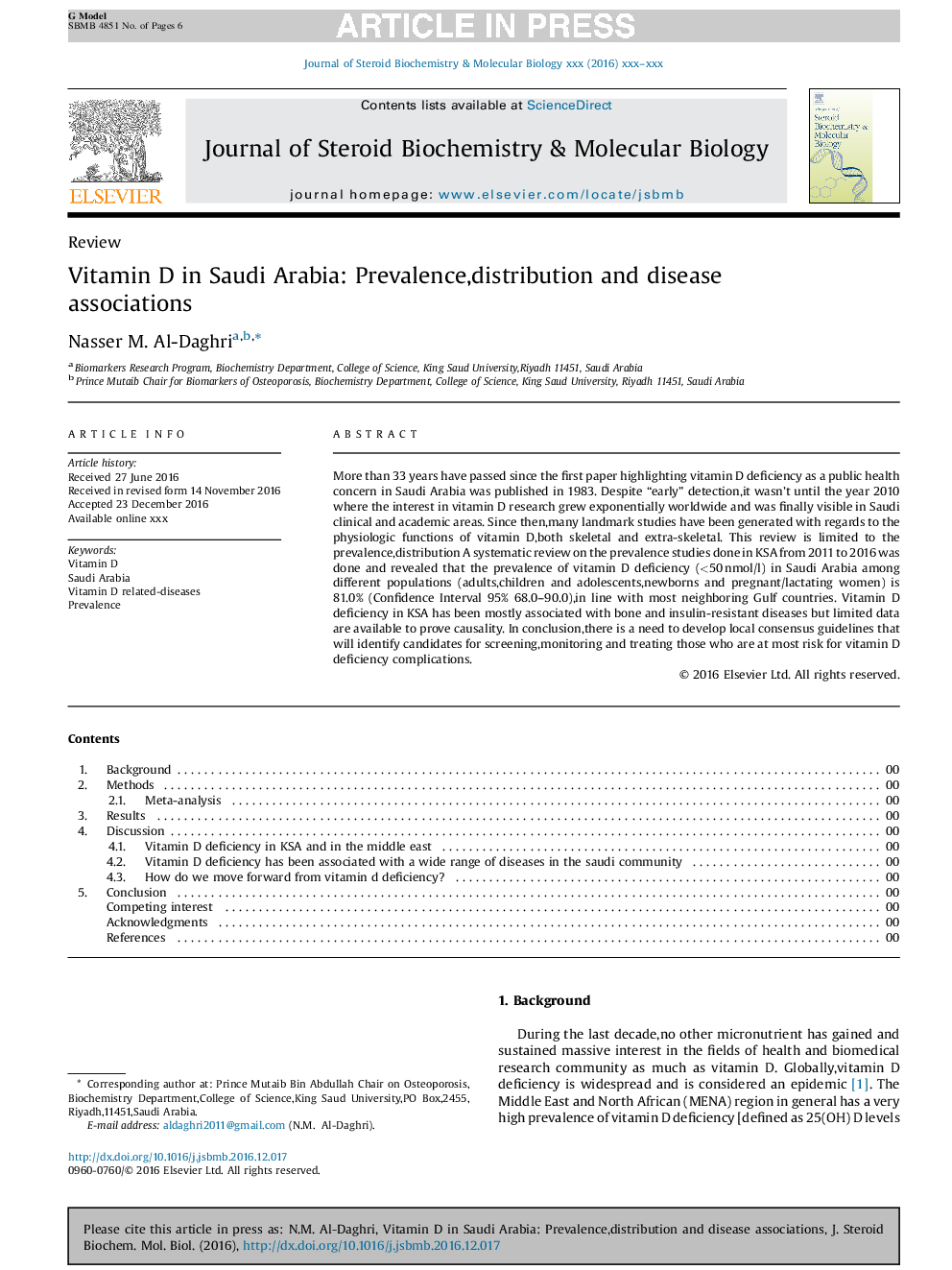 Vitamin D in Saudi Arabia: Prevalence,distribution and disease associations