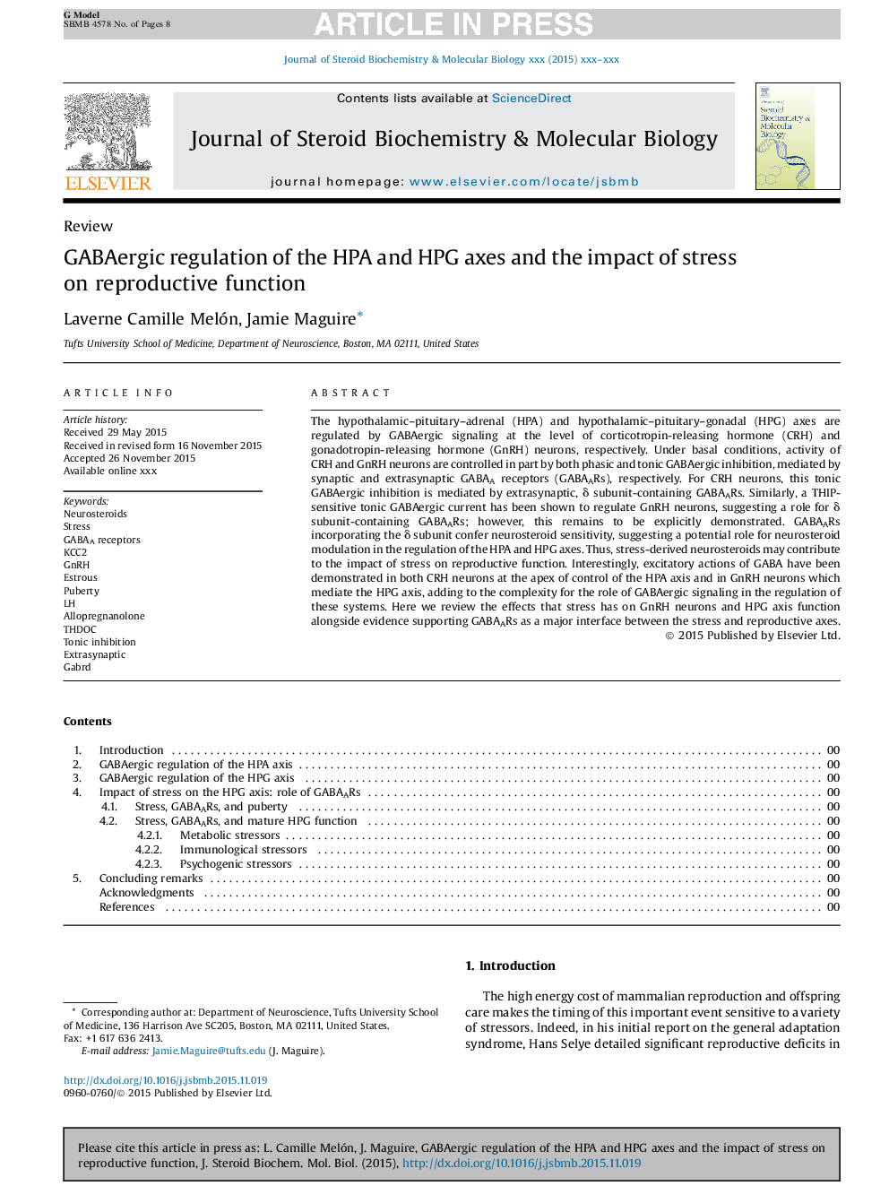 GABAergic regulation of the HPA and HPG axes and the impact of stress on reproductive function