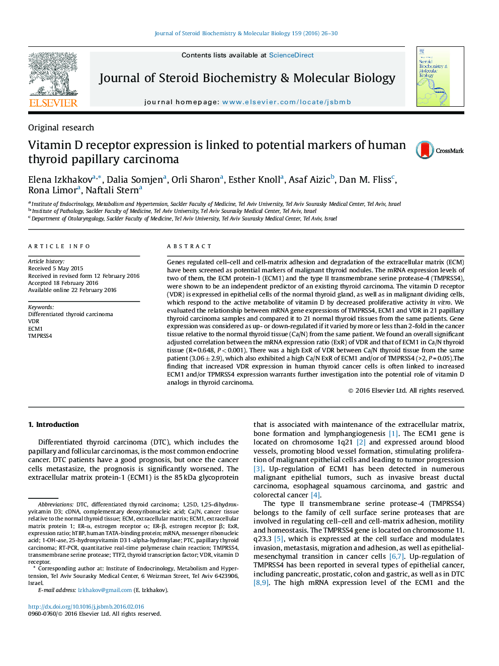 Vitamin D receptor expression is linked to potential markers of human thyroid papillary carcinoma