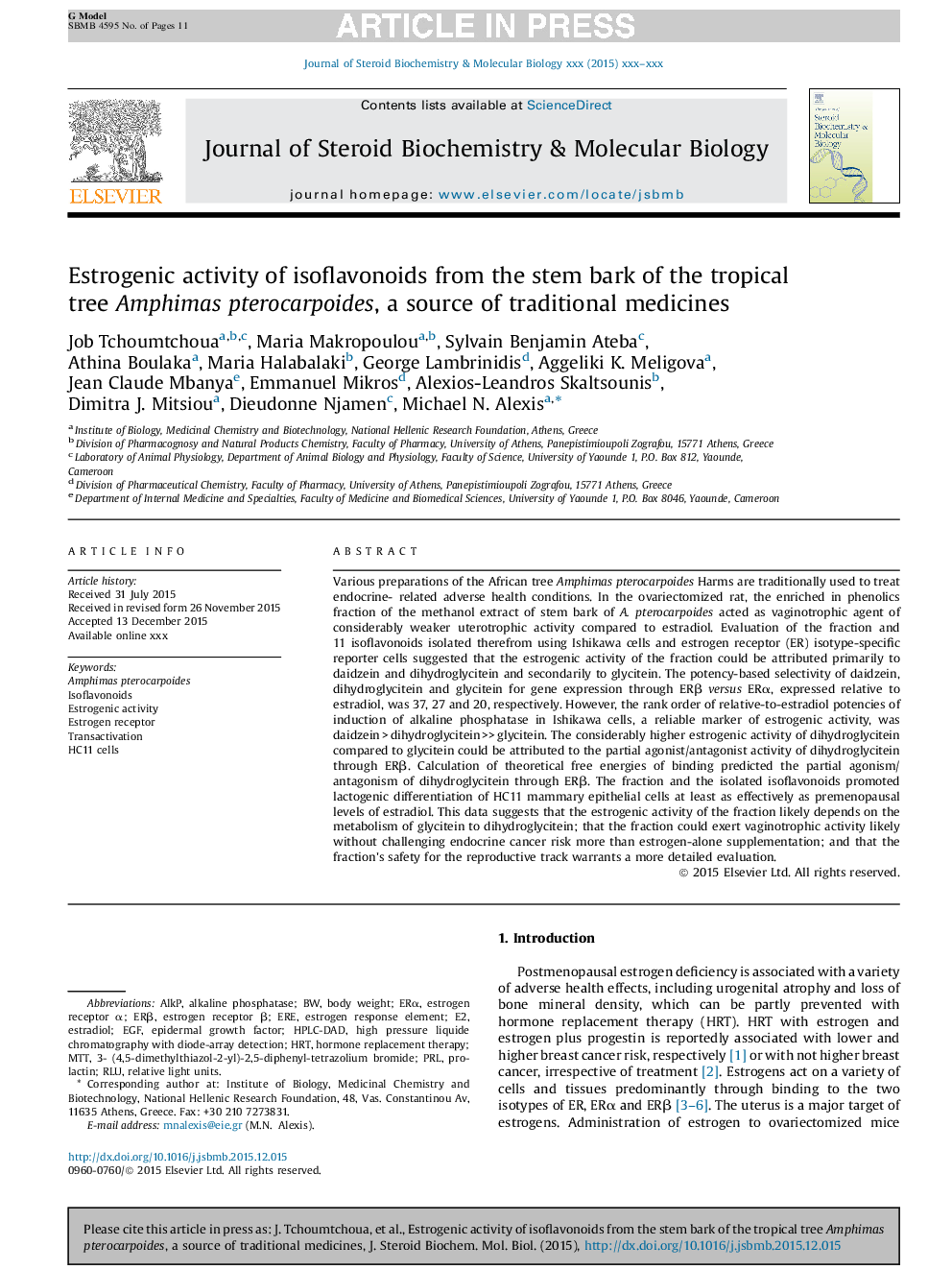 Estrogenic activity of isoflavonoids from the stem bark of the tropical tree Amphimas pterocarpoides, a source of traditional medicines